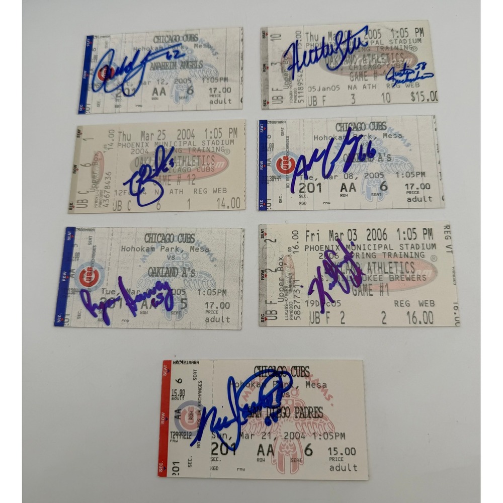 7pc Signed MLB Spring Training Ticket Stubs 2004-2006 Cubs Athletics F564